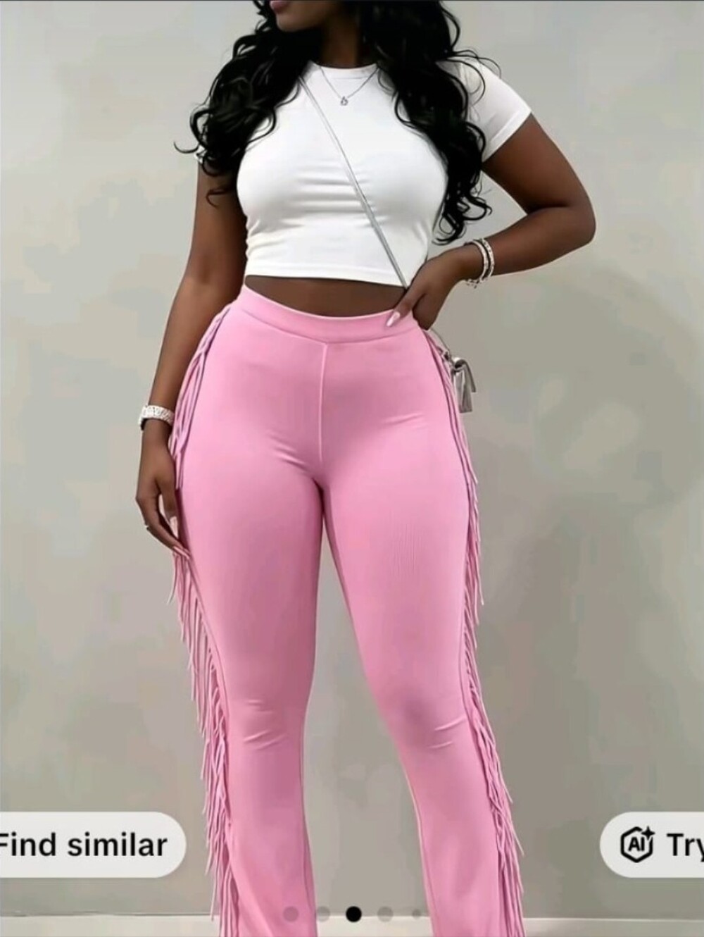 Women's Pink Fringe High-Waist Pants Size Small